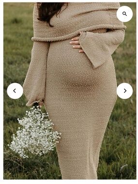 Off-Shoulder Maternity Maxi Dress in Tan Knit